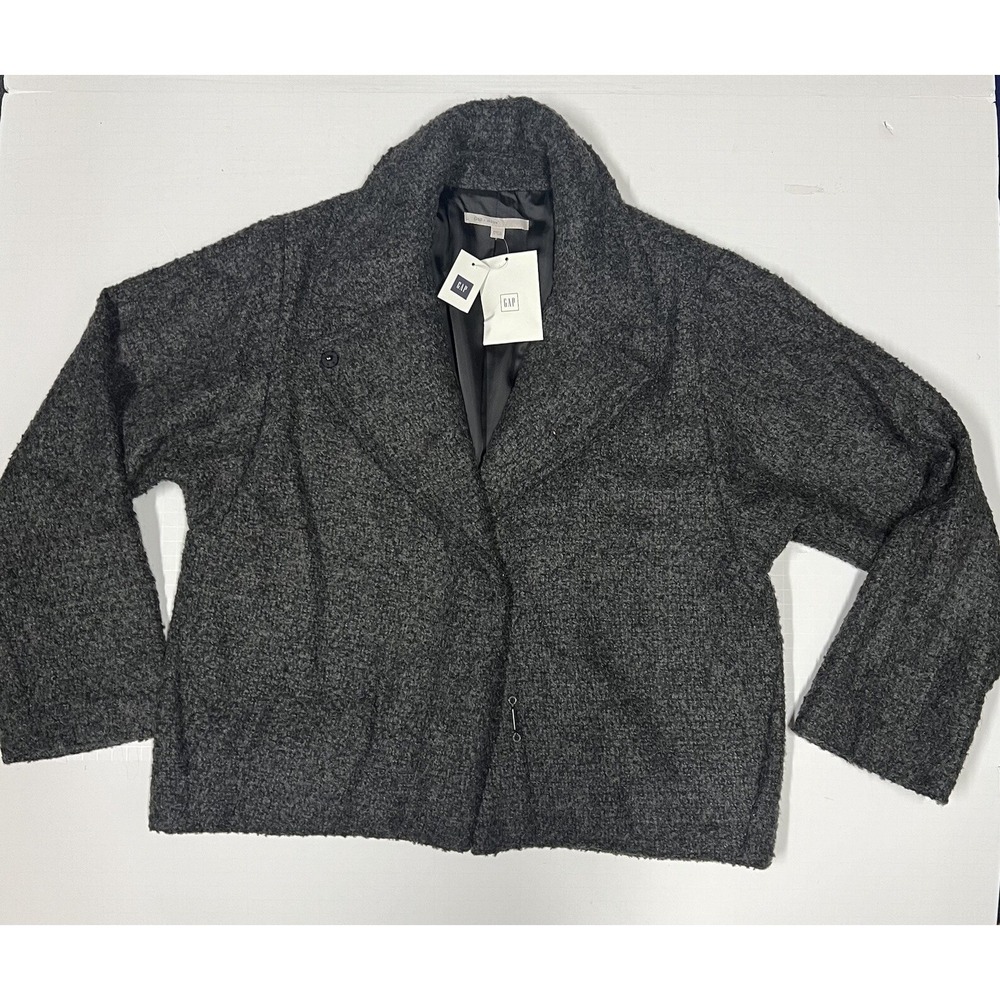 GAP Tweed Cotton Wool black and white Cropped Blazer Jacket Top Womens Size M